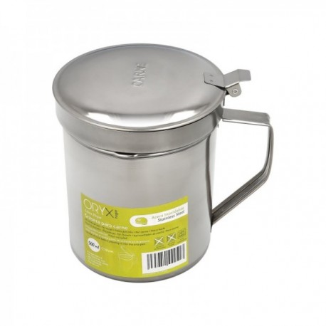 Gordura de aço inoxidável para carne, óleo usado 0,5 lts. Com filtro e tampa, reciclagem de óleo usado