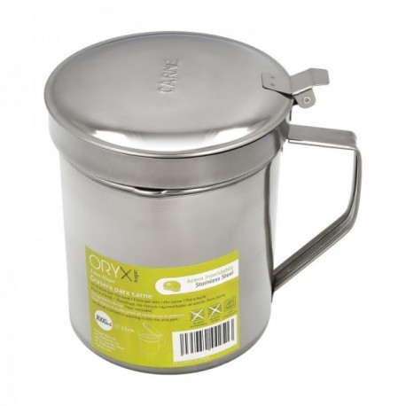 Gordura de aço inoxidável para carne, óleo usado 1,0 LTS. Com filtro e tampa, reciclagem de óleo usado