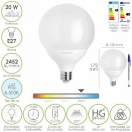 Lâmpada LED E27. 20 watt. Equivalente a 150 watts. 2452 lúmens. Cold Luz 6500º K.