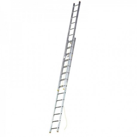 Escalera Aluminio 2 Tramos Mecanica 14 Peldaños. Plegable, Telescópica, Antideslizante, Resistente
