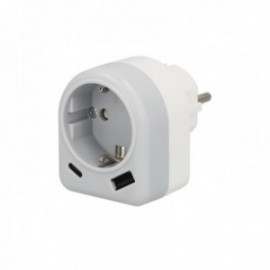 Schuko Plug / adaptador com 2 Tomas, USB A / C. Máximo Power 3680 W. Charger Mobile, carregador 2 Tomas, adaptador móvel