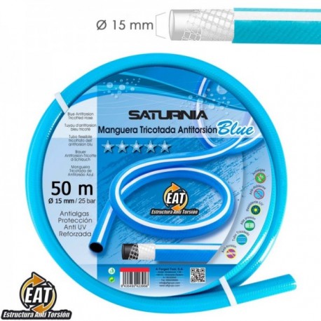 Mangueira tricotada sem torção azul Ø 15 mm. Role 50 metros. Mangueira anti -torção, mangueira sem dobras, mangueira sem nós