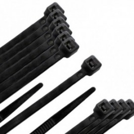 Brida Nylon 100%. Color Negro 3,5 x 200 mm. Bolsa 100 unidades. Abrazadera Plastico, Organizador Cables, Alta Resistencia