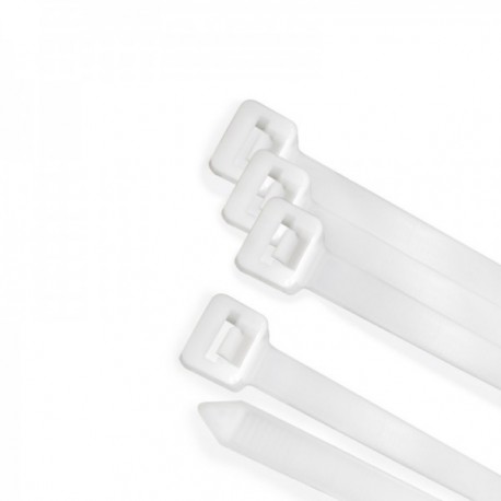 Flange de nylon 100%. Cor branca / natural 3,5 x 200 mm. 100 pedaços. Grampo de plástico, cabos organizadores, alta resistência