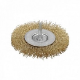 Escova de aço com latão para broca. Disco Ø 100 mm. Escova de arame de 1/4 "de escova, escova de limpeza, escova de esmalte.