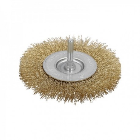 Cepillo Acero Latonado Para Taladro. Disco Ø 100 mm. Espiga 1/4" Cepillo Taladro Alambre Latón, Cepillo Limpieza, Cepillo Pulir.