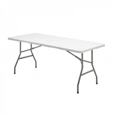 Mesa Plegable Rectangular HDPE Multifuncional, Portatil, Resistente,Multiusos 180x74x74 cm. Color Blanco