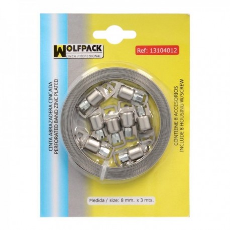Custa Cut Zincada 8 mm. x 3 m. Com 8 parafusos de braçadeiras de parafusos, grampo sem fim