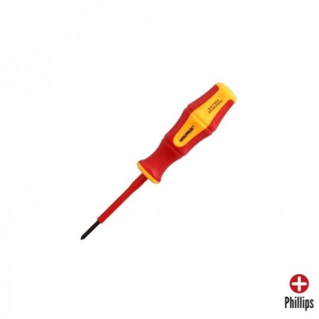 Chave de fenda Phillips isolou o certificado VDE 1.000 V. Ph 0 - 3,0 x 60 mm. Chave de fenda de segurança elétrica
