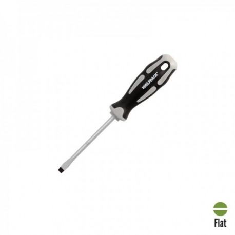 Destornillador Plano Estampado Acero S2 Mango TPR Bimaterial. Medida 1,2 x Ø 6,5 x 100 mm. DIN5265