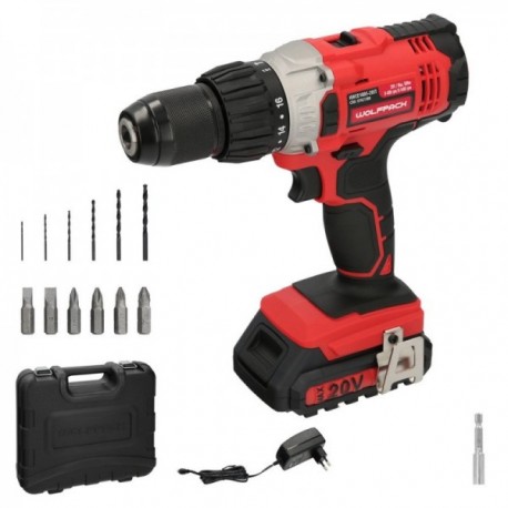 Broca de brigadeiro 20 V. com 2 velocidades e disparo. Bateria 2 AH. Apertando 50 nm.