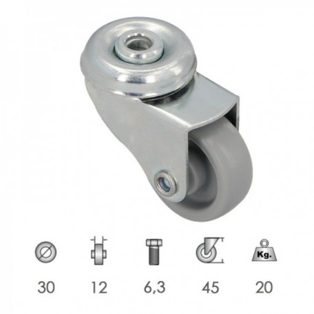 Roda doméstica Ø 30 mm. Orifício interior Ø 6,3 mm.