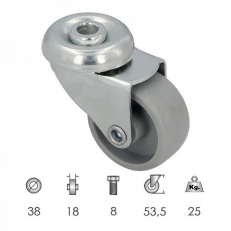 Roda doméstica Ø 38 mm. Hole interno Ø 8 mm.