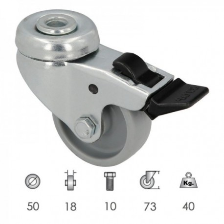 Roda doméstica Ø 50 mm. Internador Ø 10 mm Hole. Com freio