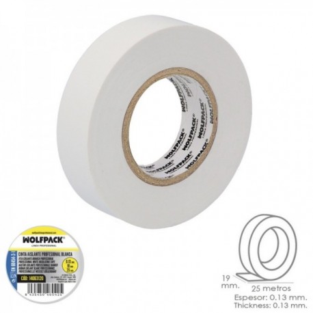 Fita isolante profissional branca 0,13 mm. Largura 19 mm. Role as ladrilhos elétricos de 25 metros, fita isolante de cabos