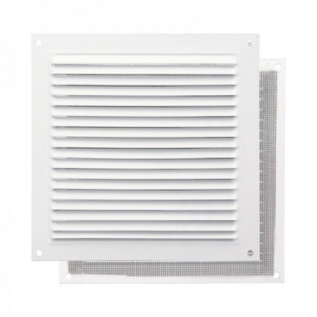 Grade de ventilação de alumínio com rede de mosquito parafusada 175 x 175 mm. Cor branca
