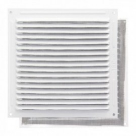Grade de ventilação de alumínio com rede de mosquito parafusada de 200 x 200 mm. Cor branca