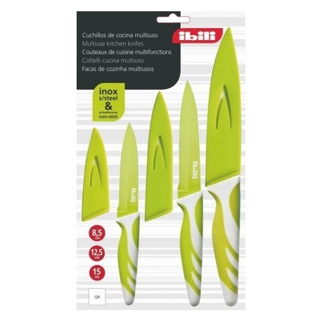 LOTE 3 CUCHILLOS DE COCINA VERDE 8,5+12,5+15 DE IBILI 8.5+12.5+15 CM