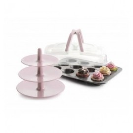 Molde de muffin 12 cavidades c/tampa e suporte ibili 37x29 cm