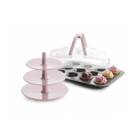 MOLDE MUFFIN 12 CAVIDADES C/TAPA Y SOPORTE DE IBILI 37x29 CM
