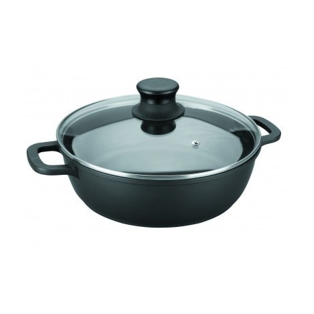 CACEROLA BAJA ALUMINIO FUNDIDO CON TAPA DE CRISTAL FORTE 28 CM