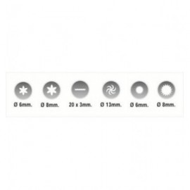 Definir 6 bocais variados (rosa, fita, hélice e estrela)