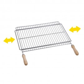 Parrilla extensible de acero zincado con mangos de madera para barbacoa 70 - 80 x 40 cm