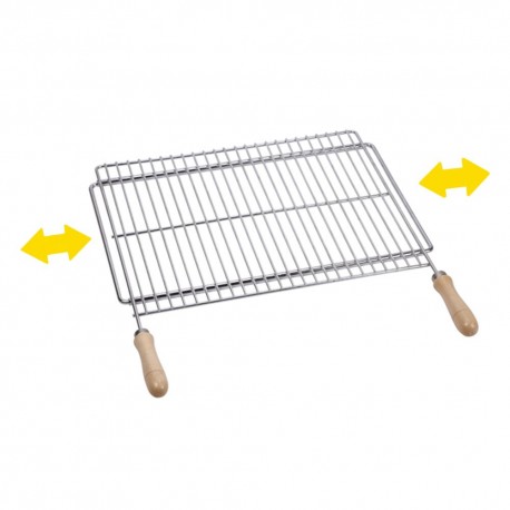 Parrilla extensible de acero zincado con mangos de madera para barbacoa 70 - 80 x 40 cm