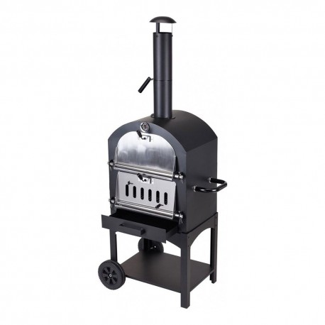 Barbacoa de carbón con horno de piedra 44,5 x 65 x 158 cm
