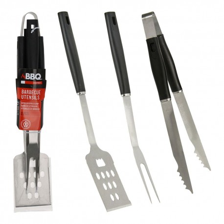 Kit utensílios para churrasco 3 peças cor preto