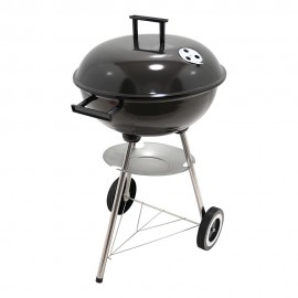 Barbacoa de carbón 3 patas con tapa y ruedas, negra, ø51 x 76 cm