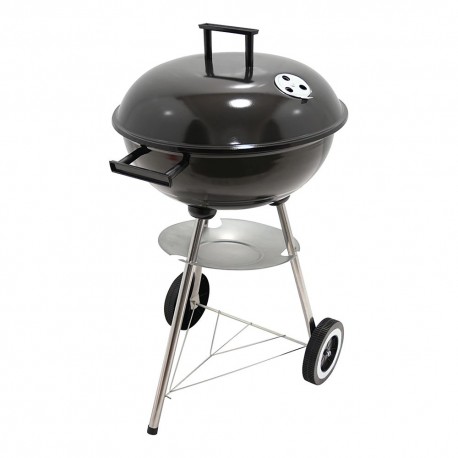 Barbacoa de carbón 3 patas con tapa y ruedas, negra, ø51 x 76 cm