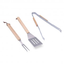Conjunto de 3 utensilios para barbacoa roble/acero inox