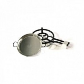 Set Quemador 400 + Paellera Pulida 42 Cm. Quemador Gas Acero Esmaltado LA VALENCIANA