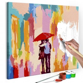 Quadro pintado por você - Couple Under An Umbrella (Pink Background)