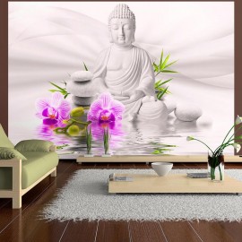 Fotomural autoadhesivo - Buda y orquídeas rosadas
