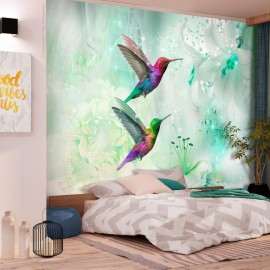 Papel de parede autocolante - Colourful Hummingbirds (Green)