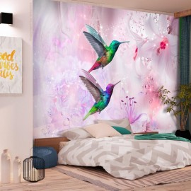 Papel de parede autocolante - Colourful Hummingbirds (Purple)