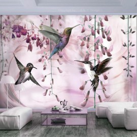 Papel de parede autocolante - Flying Hummingbirds (Pink)