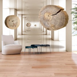Papel de parede autocolante - Flying Discs of Wood