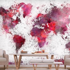 Fotomural - World Map: Red Watercolors
