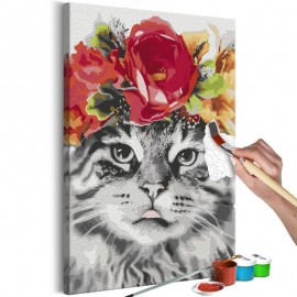 Cuadro para colorear - Cat With Flowers