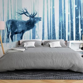 Papel de parede autocolante - Deer in the Snow (Blue)